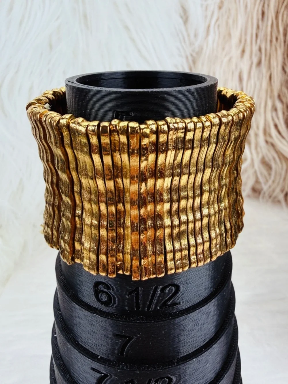 Goldtone Textured Wide Cuff Stretch Bracelet